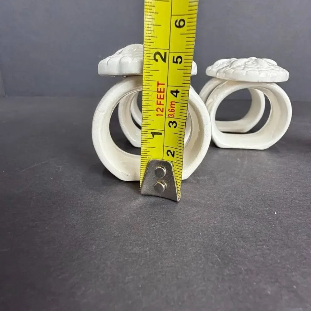 Set of 6 Vintage White Ceramic Sand Dollar Napkin Rings, Coastal Beach, EUC